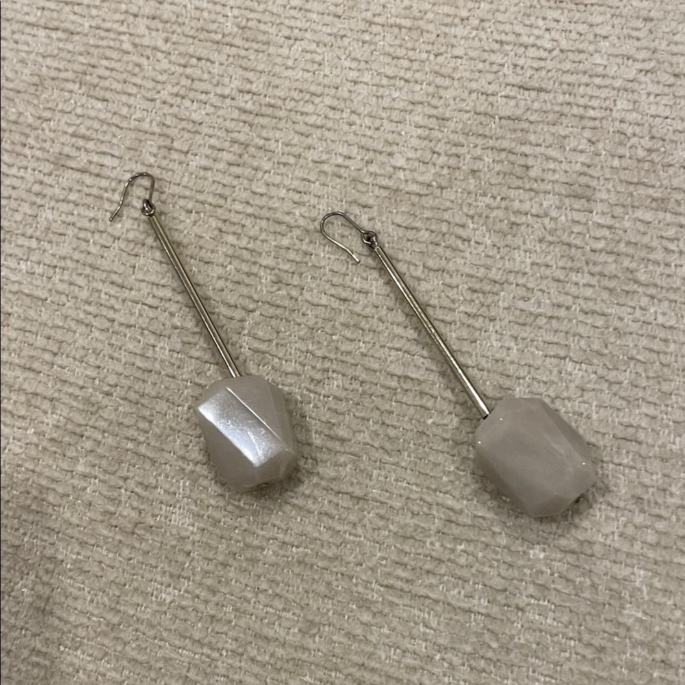 Silver and Cream Geometric Drop Earrings